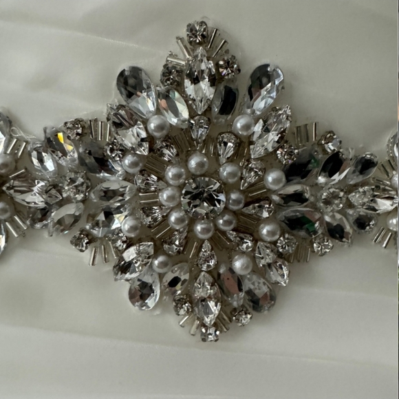 Moonlight Bridal White Embellished Ruched Strapless Dress - Picture 3 of 12